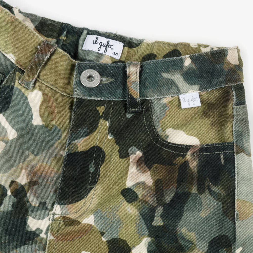 Il Gufo-Оливковые камуфляжные брюки из твила для девочек | Childrensalon Outlet