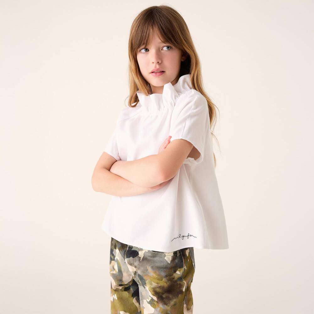 Il Gufo-Оливковые камуфляжные брюки из твила для девочек | Childrensalon Outlet