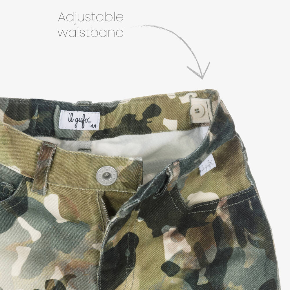 Il Gufo-Оливковые камуфляжные брюки из твила для девочек | Childrensalon Outlet