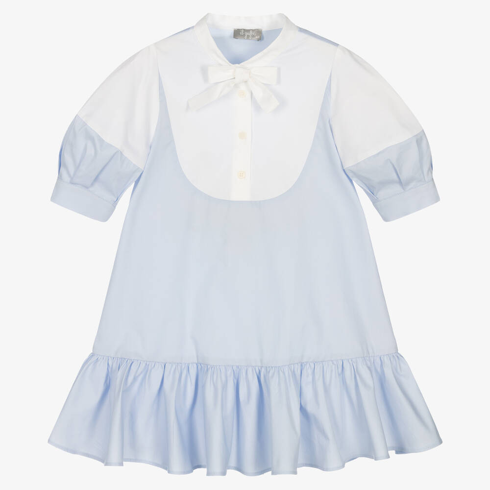 Il Gufo - Girls Pale Blue Cotton Dress | Childrensalon