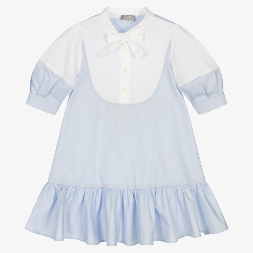 Il Gufo Girls Pale Blue Cotton Dress Childrensalon Outlet