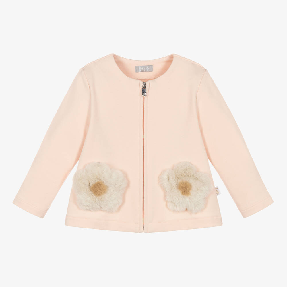 Il Gufo - Girls Pale Pink Cotton Zip-Up Top | Childrensalon