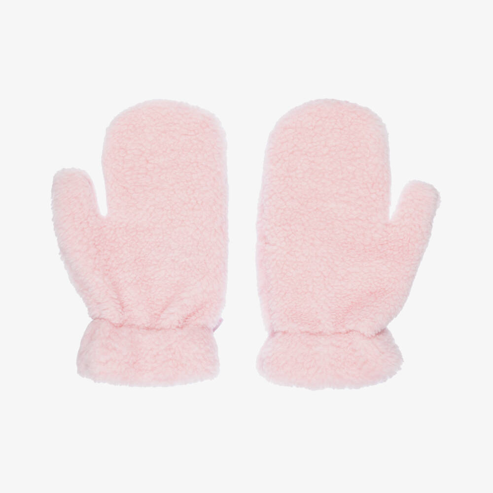 Il Gufo-Girls Pale Pink Sherpa Fleece Mittens | Childrensalon Outlet