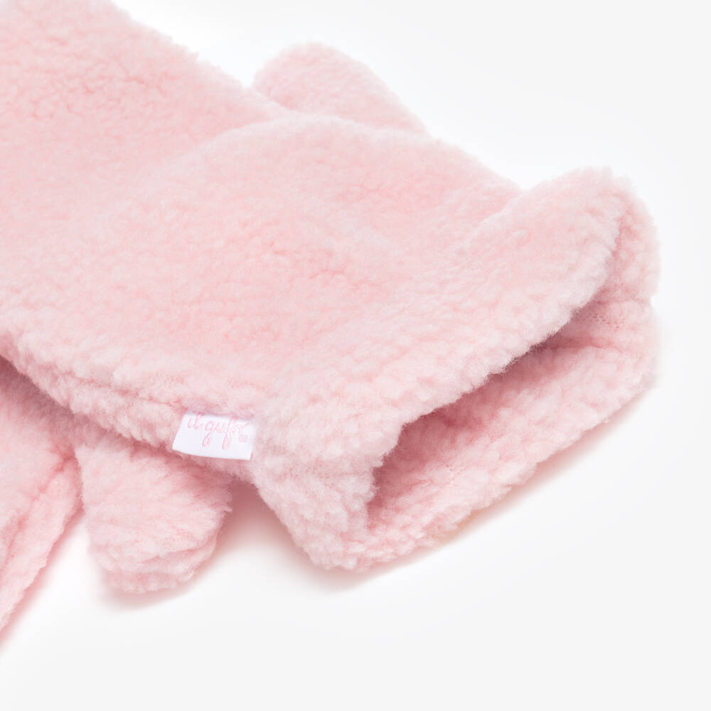 Il Gufo-Girls Pale Pink Sherpa Fleece Mittens | Childrensalon Outlet