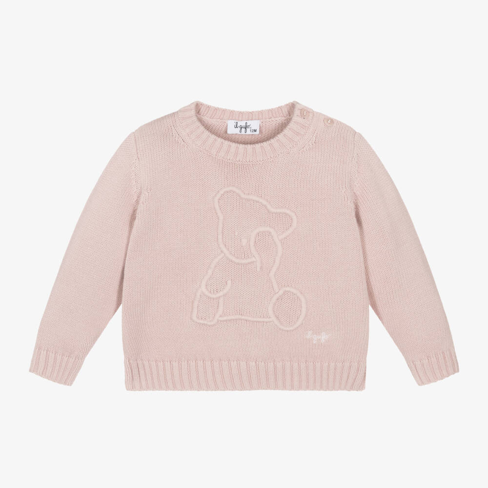 Il Gufo-Girls Pink Bear Knit Sweater | Childrensalon Outlet