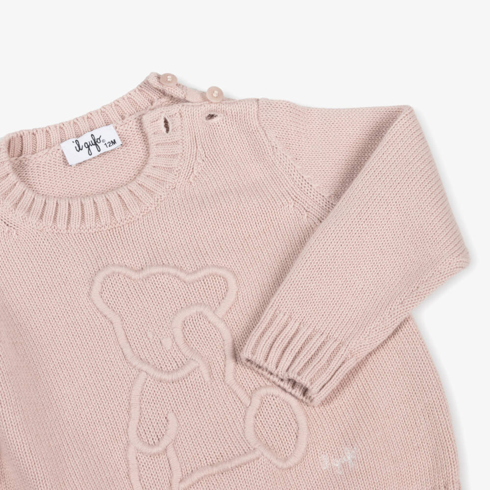 Il Gufo-Girls Pink Bear Knit Sweater | Childrensalon Outlet