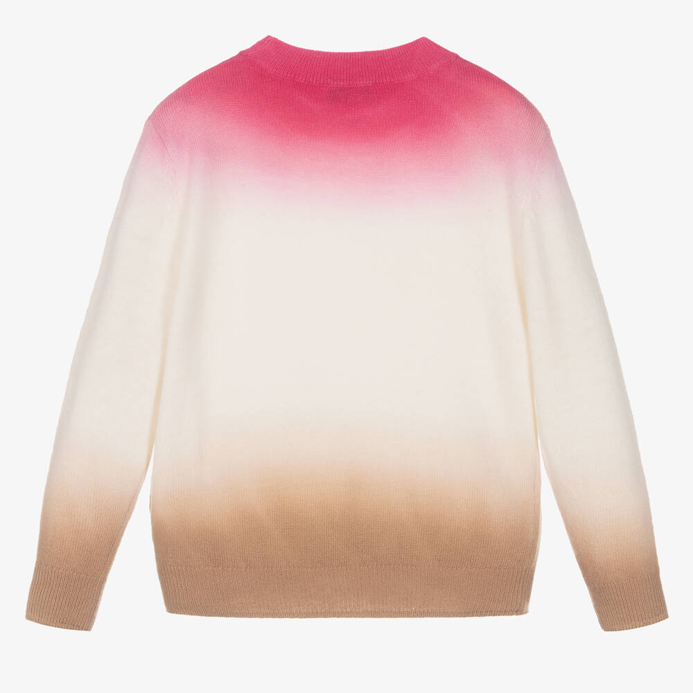 Il Gufo-بلوفر صوف مارينو بكر لون زهري وبيج للبنات | Childrensalon Outlet