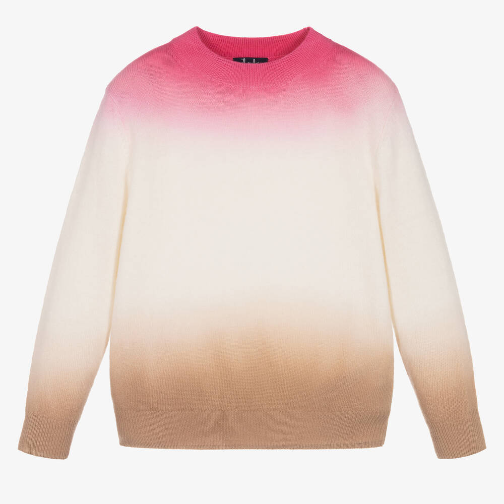 Il Gufo - Girls Pink & Beige Merino Wool Sweater | Childrensalon