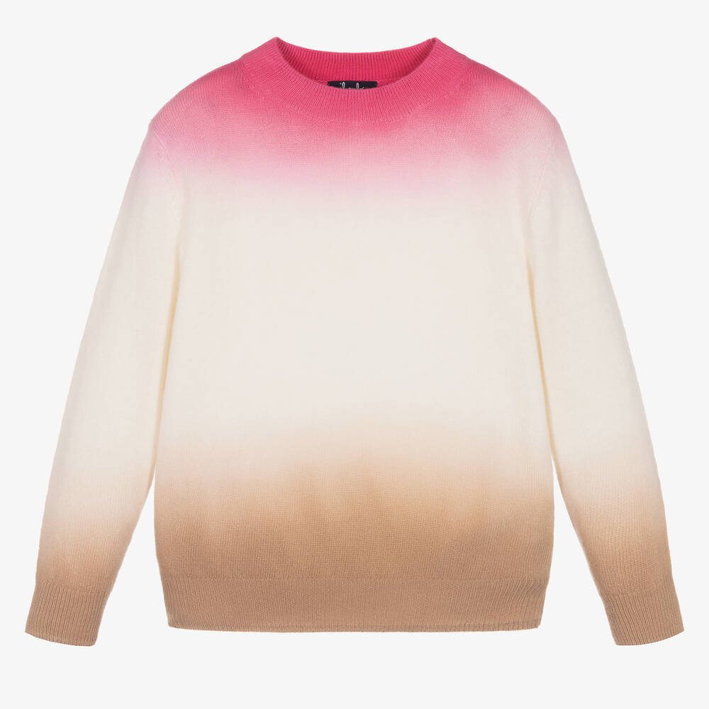 Girls Pink Beige Merino Wool Sweater