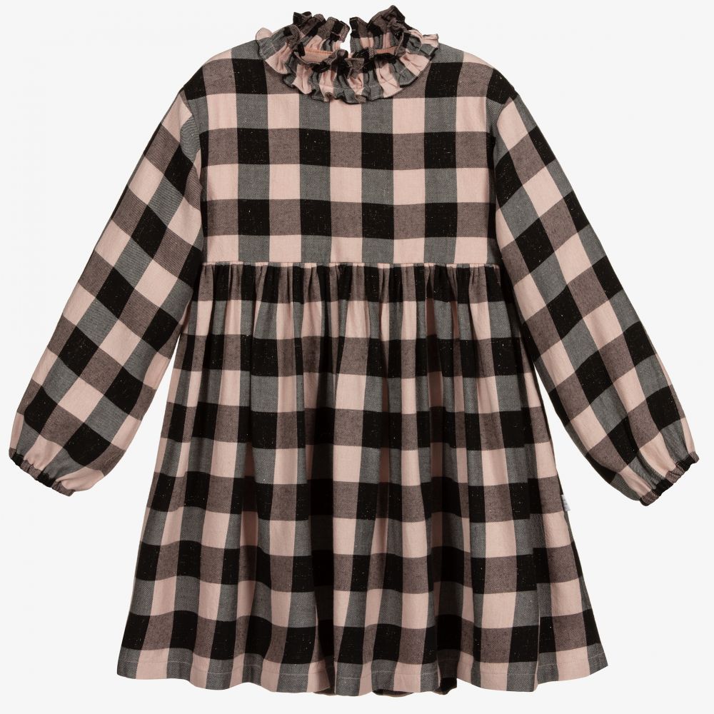 Il Gufo - Girls Pink & Black Check Dress | Childrensalon