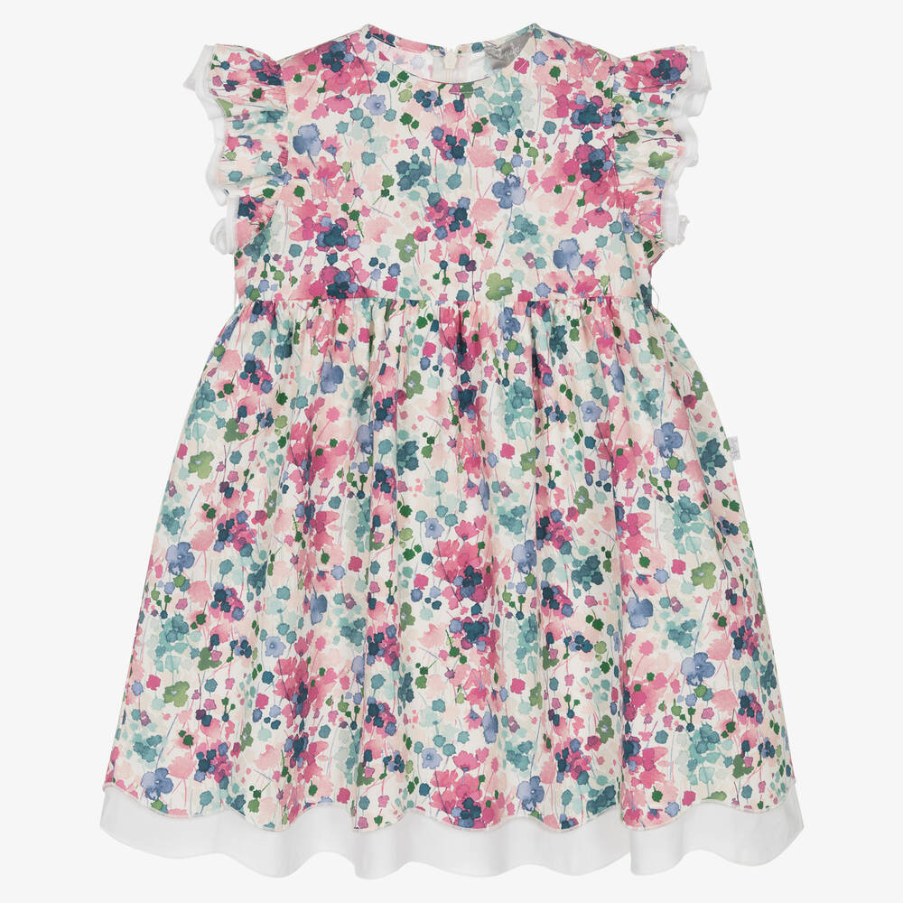 Il Gufo-Розово-голубое хлопковое платье в цветочек | Childrensalon Outlet