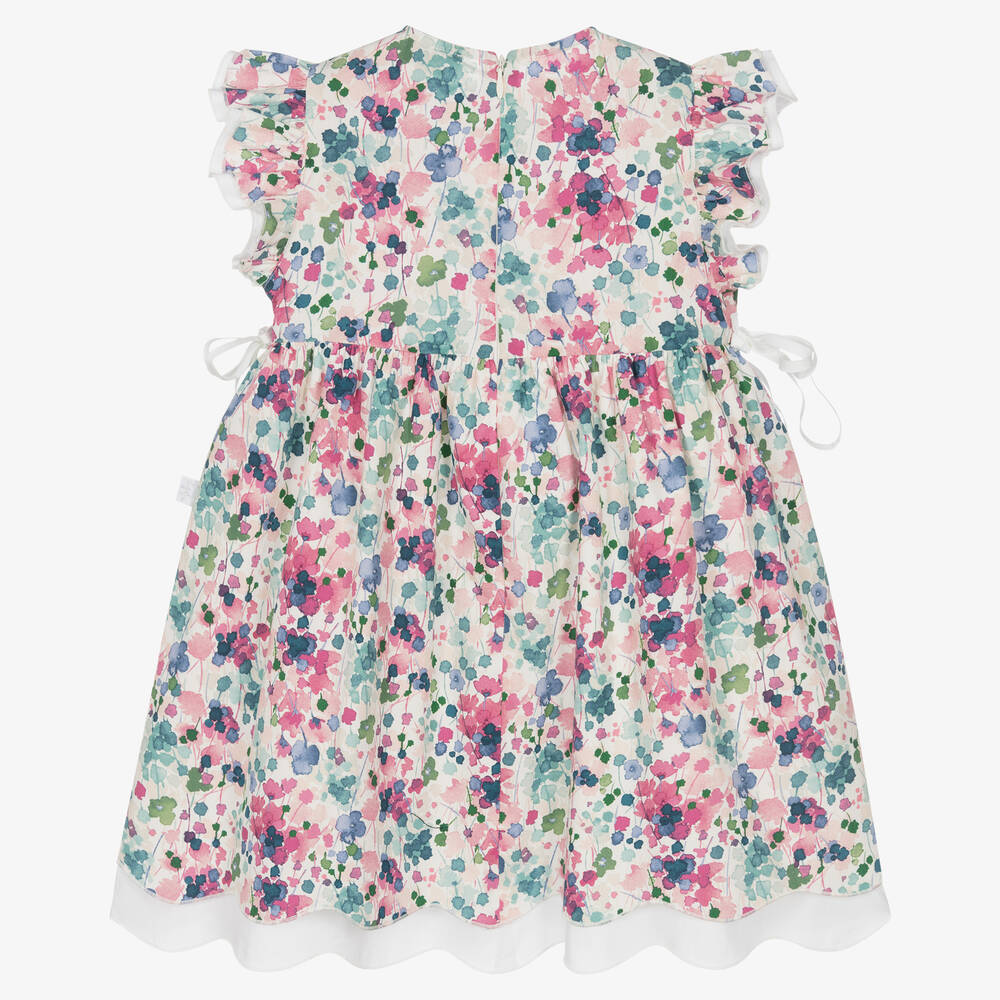 Il Gufo-Розово-голубое хлопковое платье в цветочек | Childrensalon Outlet