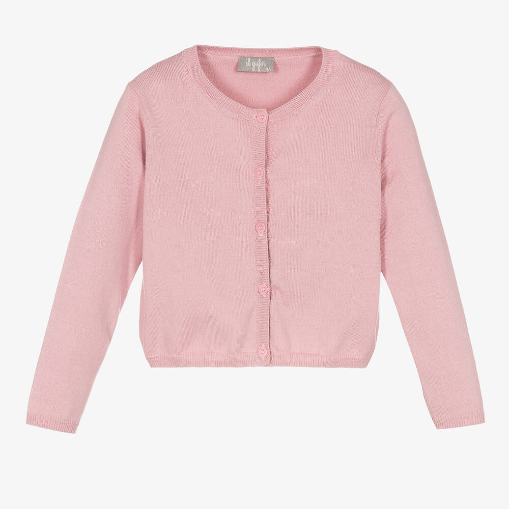 Il Gufo - Girls Pink Cotton Cardigan  | Childrensalon