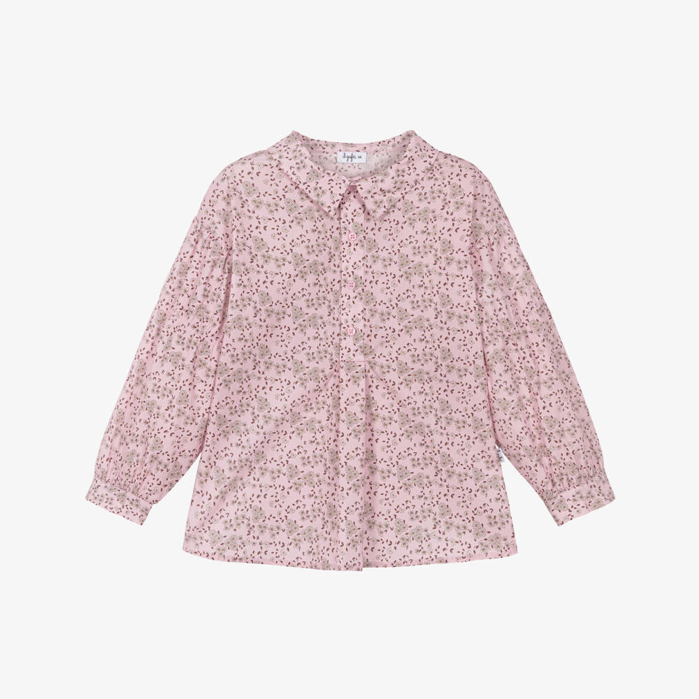 Il Gufo-Girls Pink Cotton Floral Blouse | Childrensalon Outlet