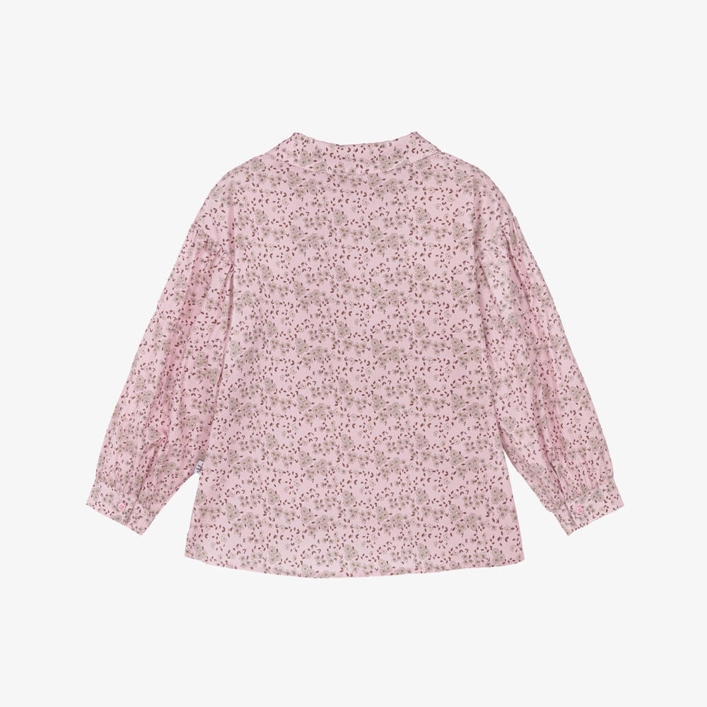 Il Gufo-Girls Pink Cotton Floral Blouse | Childrensalon Outlet