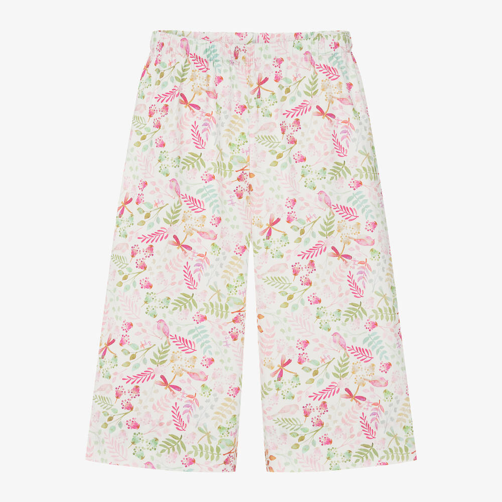 Il Gufo-Широкие розовые брюки из хлопка с цветами для девочек | Childrensalon Outlet