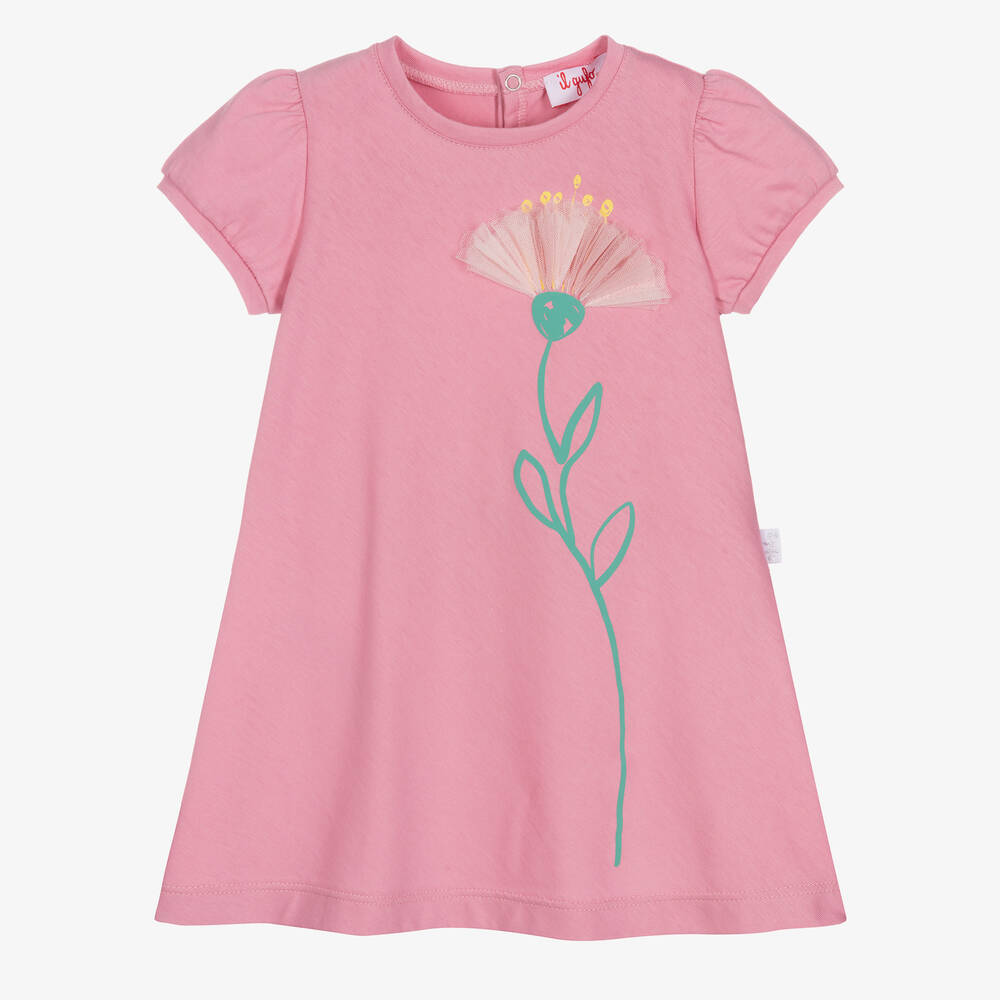 Il Gufo - Girls Pink Cotton Flower Dress | Childrensalon