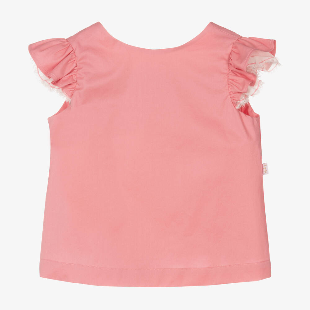 Il Gufo - Розовая хлопковая блузка с оборками на рукавах | Childrensalon