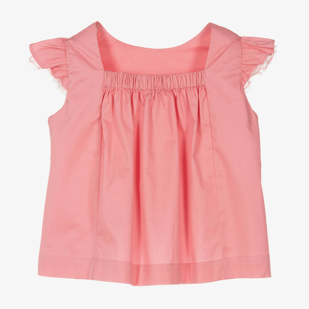 Il Gufo Girls Pink Cotton Frill Sleeve Blouse Childrensalon Outlet