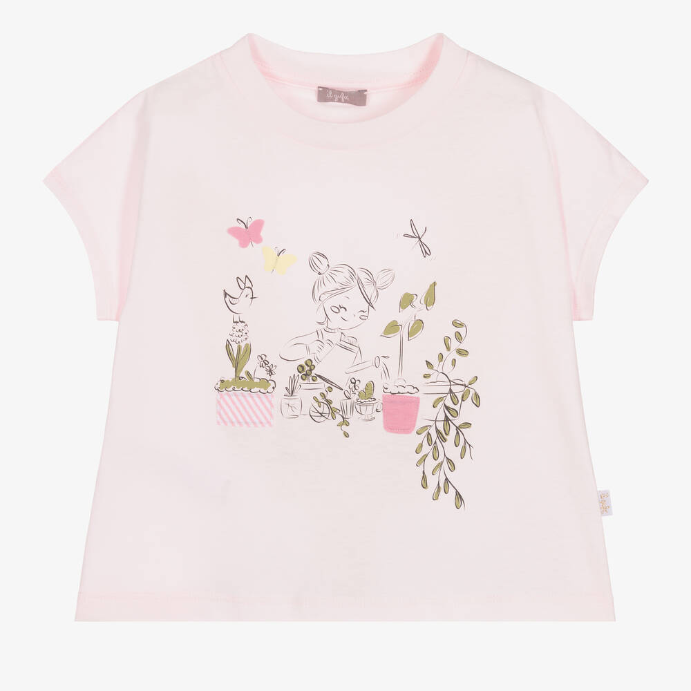 Il Gufo - Girls Pink Cotton Graphic T-Shirt | Childrensalon