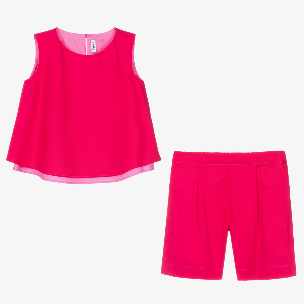 Il Gufo-طقم شورت قطن بوبلين لون زهري للبنات | Childrensalon Outlet