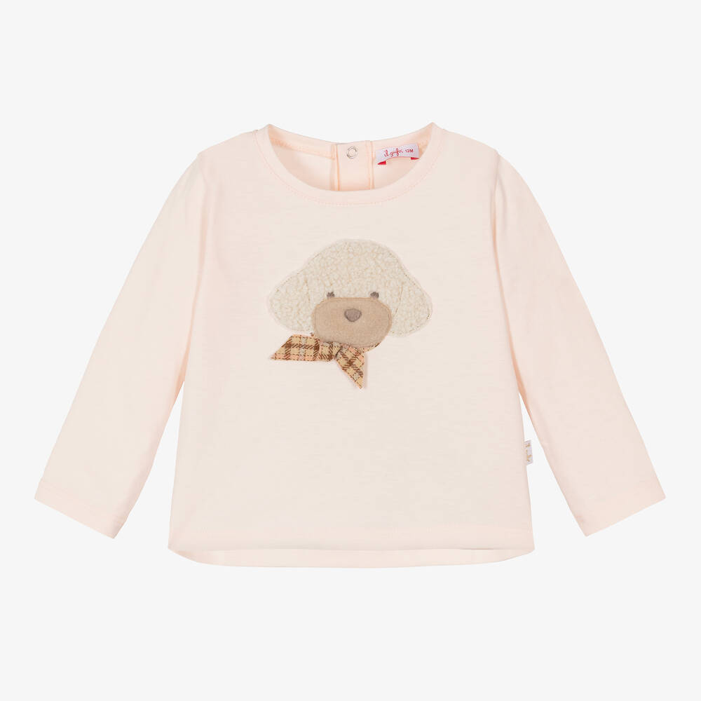 Il Gufo - Girls Pink Cotton Puppy Dog Top | Childrensalon