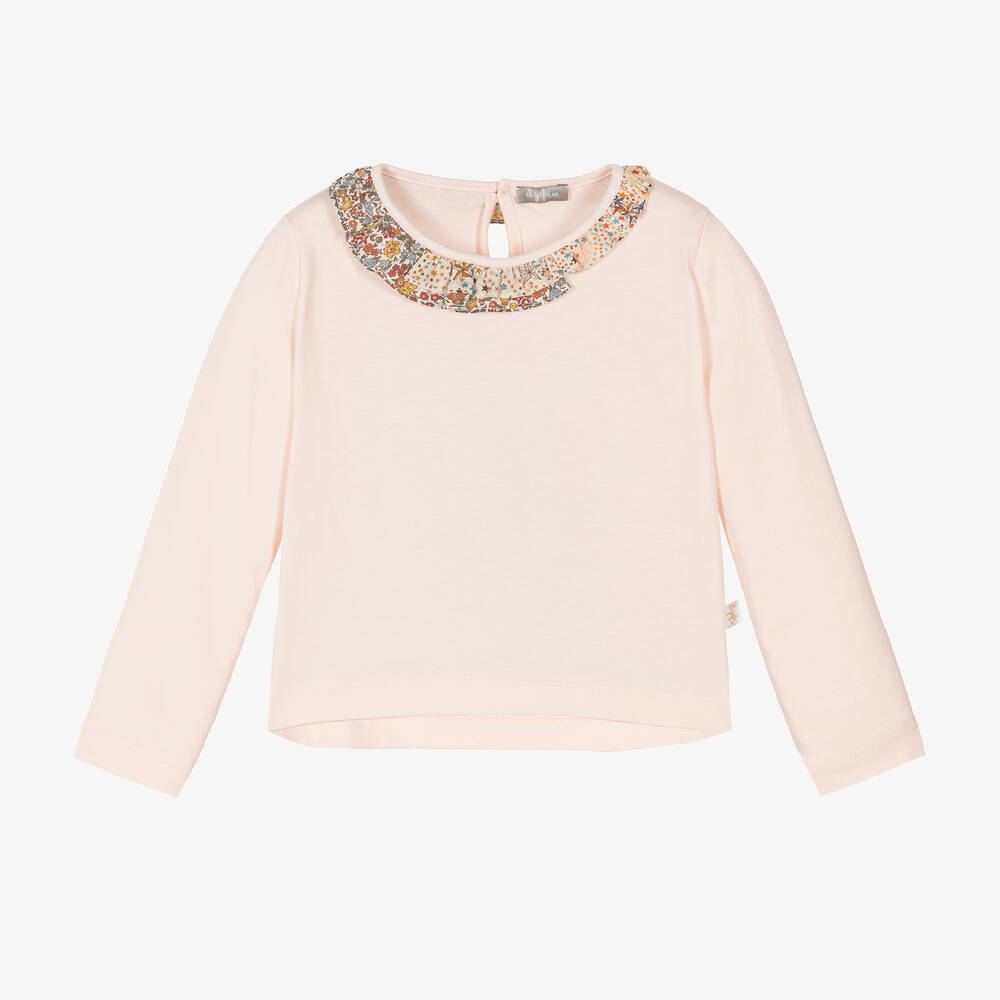 Il Gufo - Girls Pink Cotton Ruffle Collar Top | Childrensalon