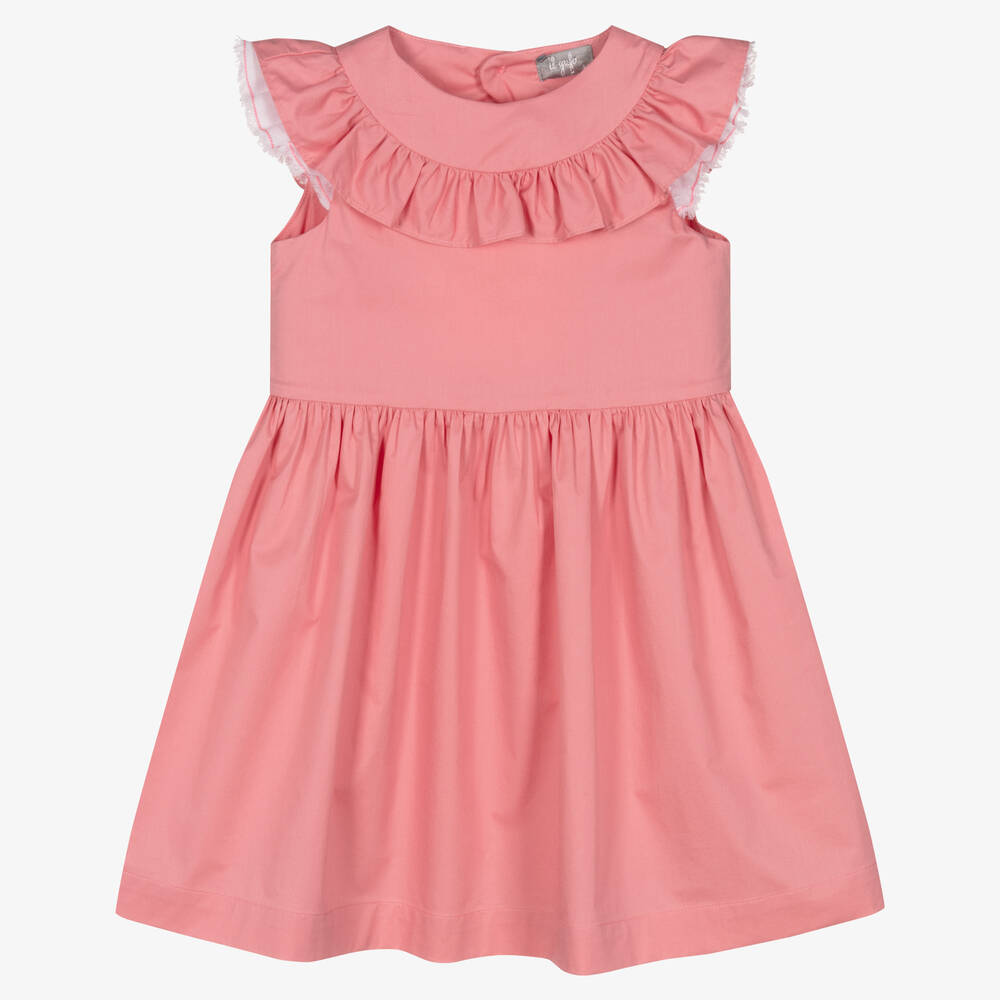 Il Gufo - Розовое хлопковое платье с рюшами | Childrensalon
