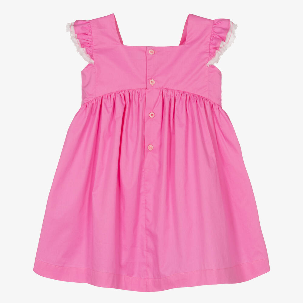 Il Gufo-Girls Pink Cotton Ruffle Sleeve Dress | Childrensalon Outlet