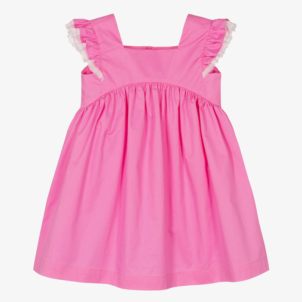 Il Gufo-Girls Pink Cotton Ruffle Sleeve Dress | Childrensalon Outlet