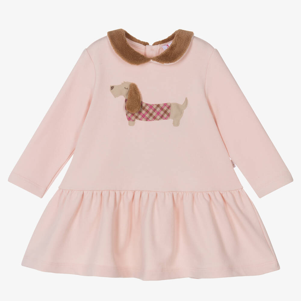 Il Gufo - Rosa Baumwollkleid mit Hundemotiv für Mädchen | Childrensalon