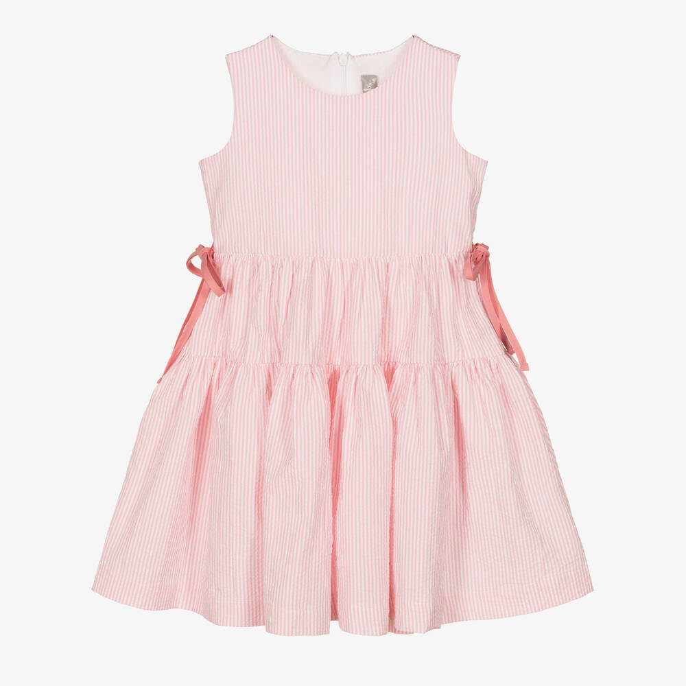Il Gufo - Розовое хлопковое платье в мелкую полоску | Childrensalon