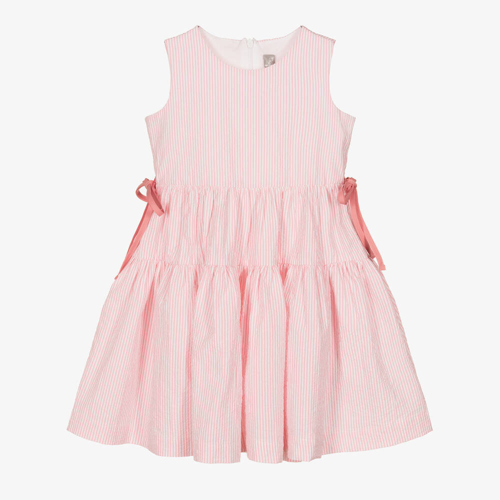 Il Gufo - Girls Pink Cotton Seersucker Dress | Childrensalon