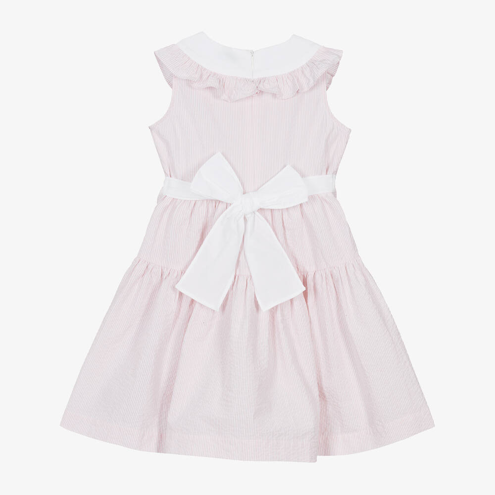 Il Gufo-فستان قطن سيرسوكر لون زهري وأبيض | Childrensalon Outlet