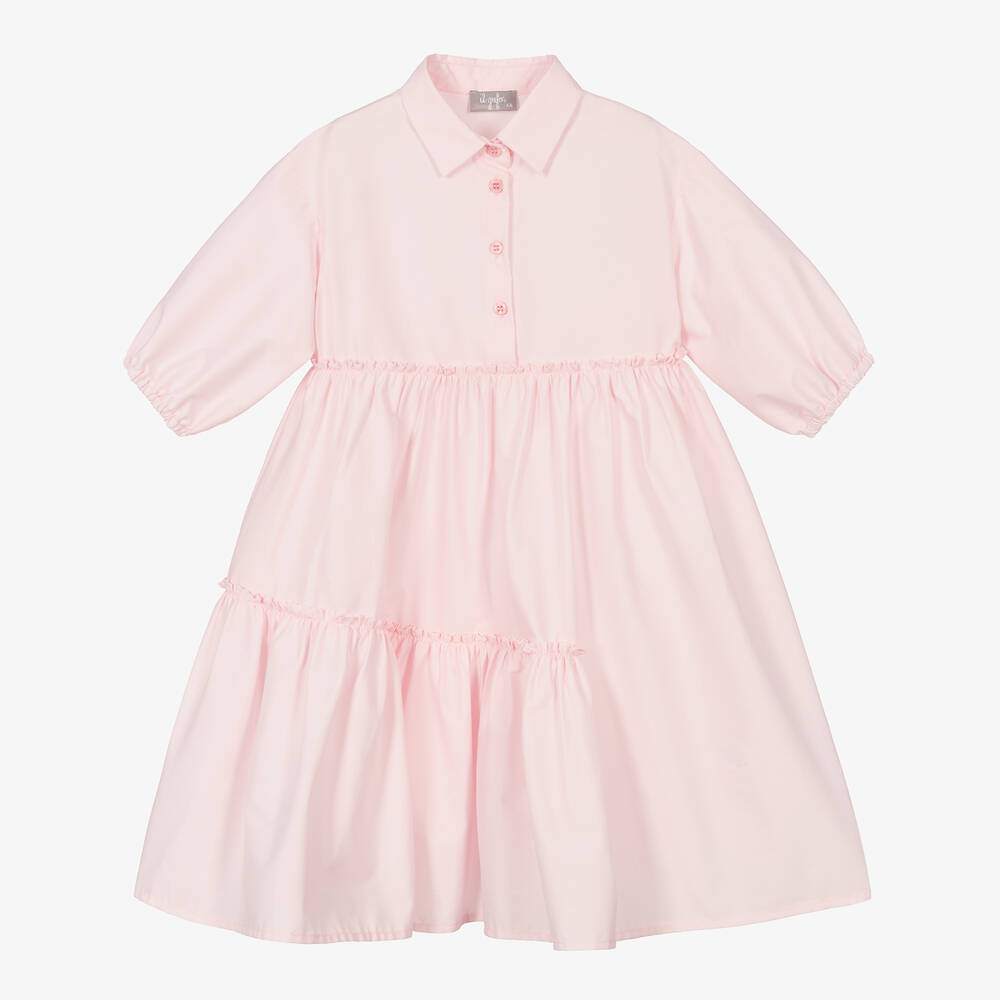 Il Gufo - Girls Pink Cotton Shirt Dress | Childrensalon