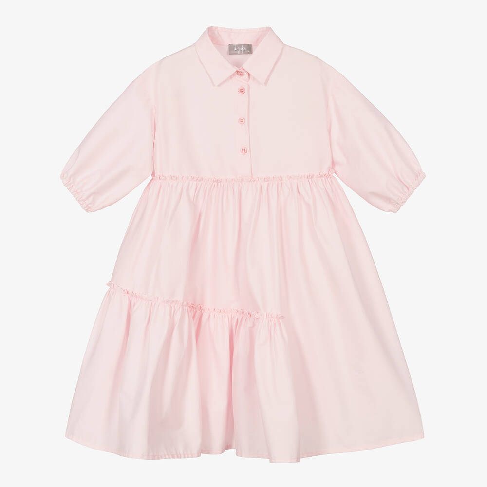 Il Gufo-Girls Pink Cotton Shirt Dress | Childrensalon Outlet