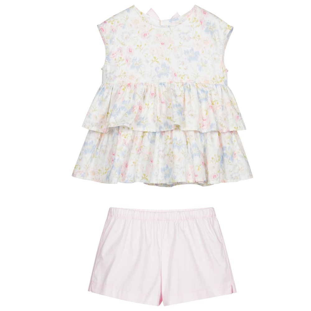 Il Gufo-Girls Pink Cotton Shorts Set | Childrensalon Outlet