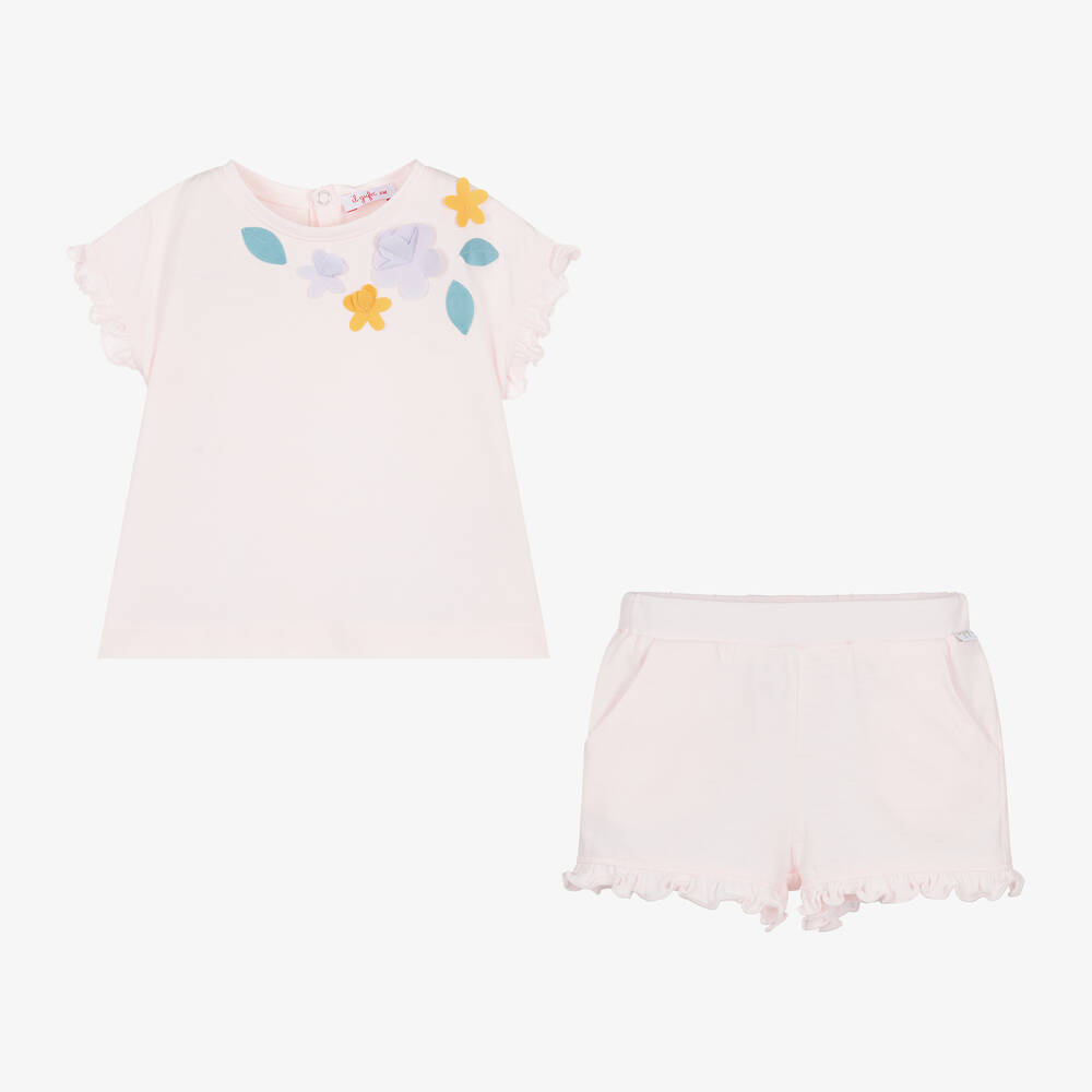 Il Gufo-Girls Pink Cotton Shorts Set | Childrensalon Outlet
