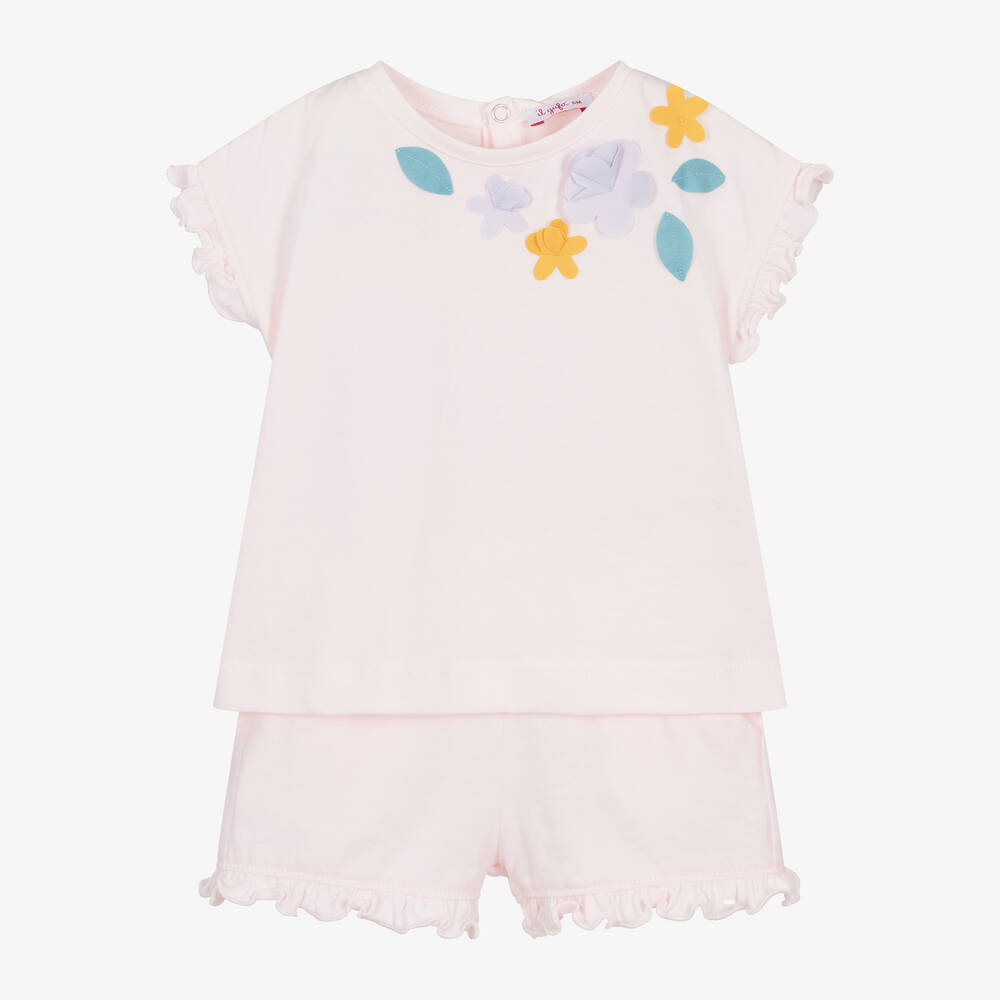 Il Gufo-Girls Pink Cotton Shorts Set | Childrensalon Outlet