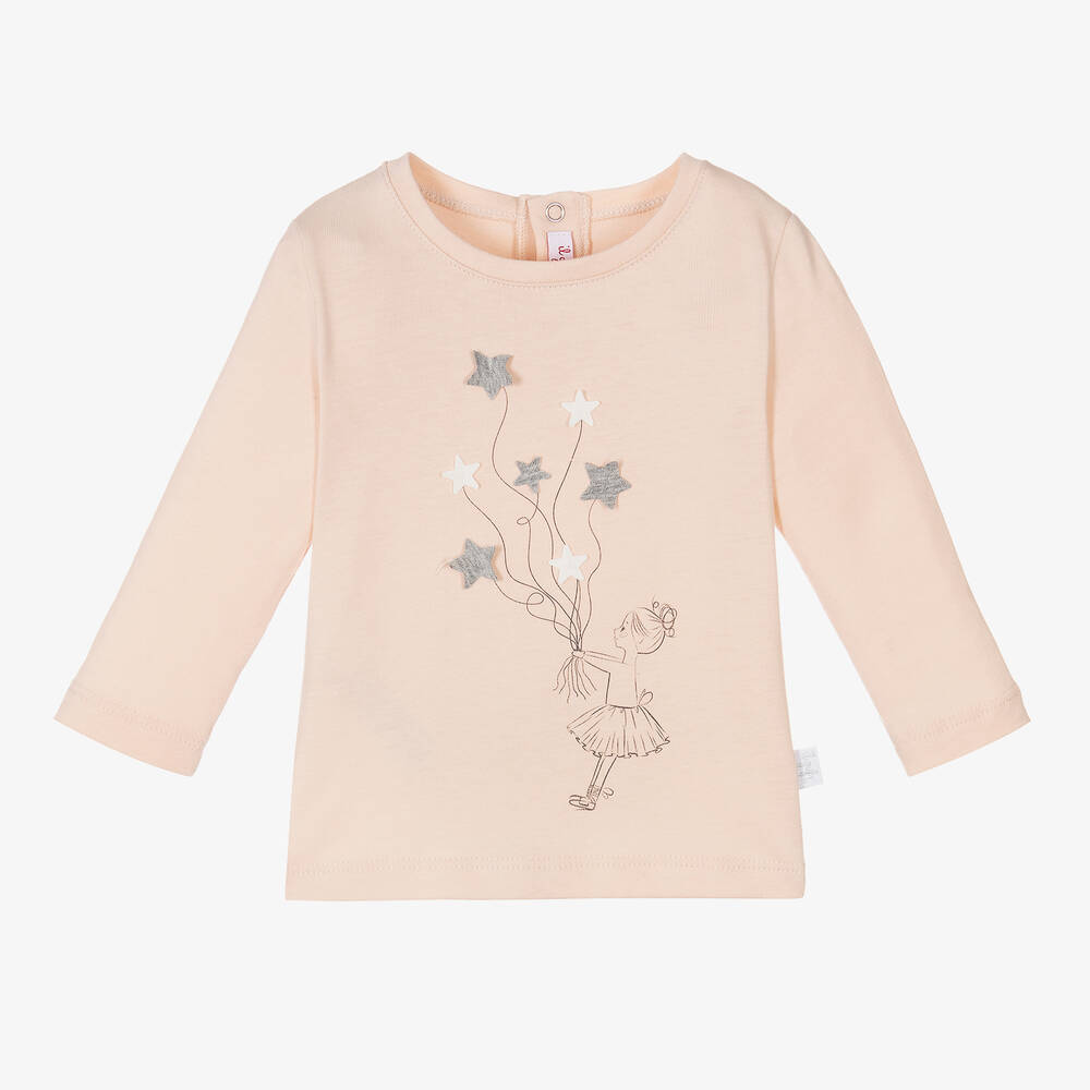 Il Gufo - Girls Pink Cotton Star Top | Childrensalon