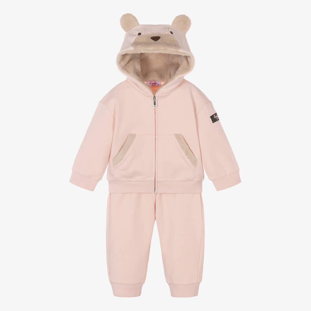Il Gufo - Girls Pink Cotton Teddy Bear Tracksuit | Childrensalon