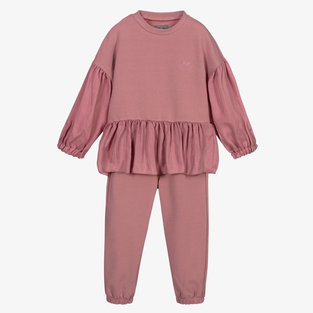 Il Gufo - Розовый хлопковый топ с брюками для девочек | Childrensalon