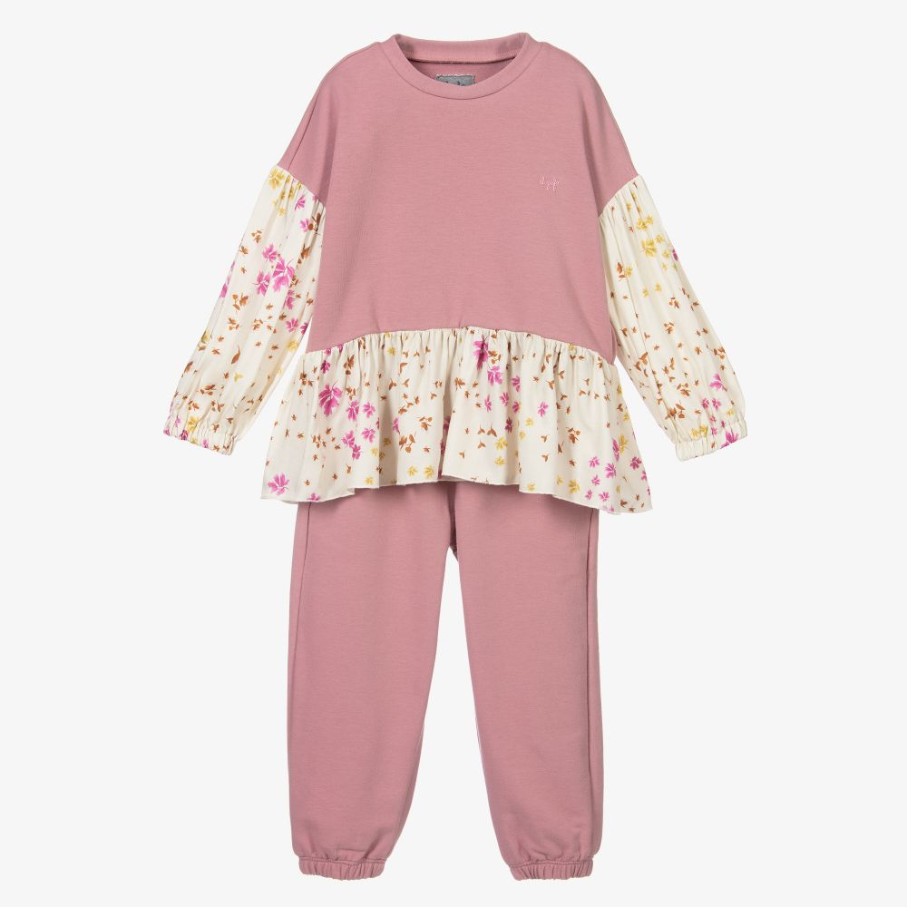 Il Gufo - Розовый хлопковый топ с брюками для девочек | Childrensalon
