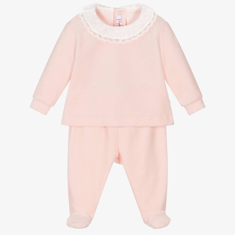 Il Gufo - Girls Pink Cotton Velour 2 Piece Babygrow | Childrensalon