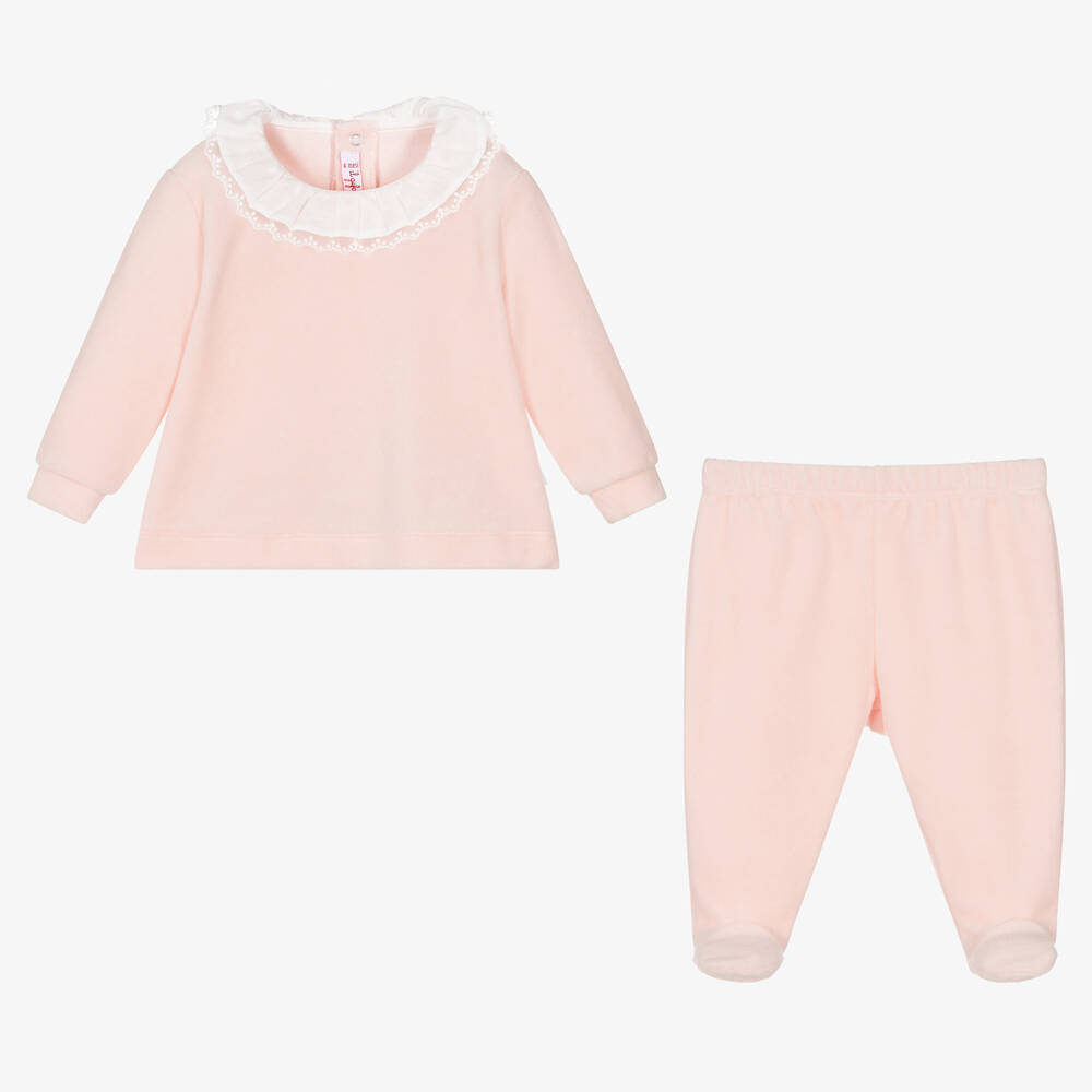 Il Gufo-أفرول بيبي غرو قطن قطيفة لون زهري فاتح - قطعتين | Childrensalon Outlet