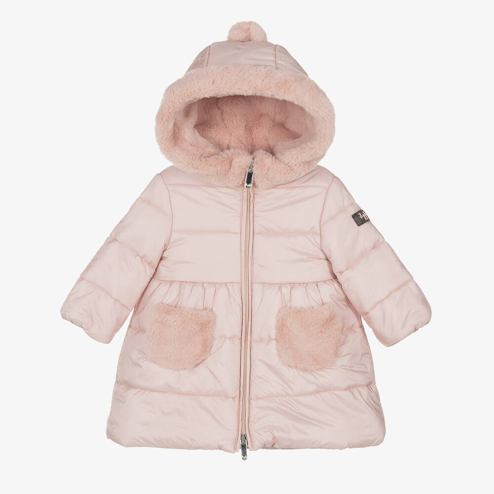 Il Gufo - Girls Pink Faux Fur Trimmed Puffer Coat | Childrensalon