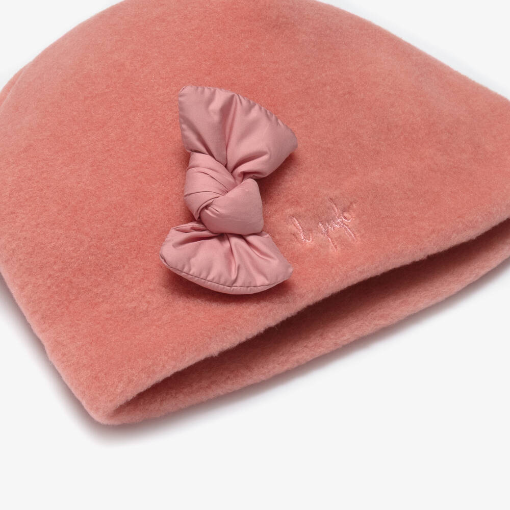 Il Gufo-Girls Pink Fleece Hat with Bow | Childrensalon Outlet