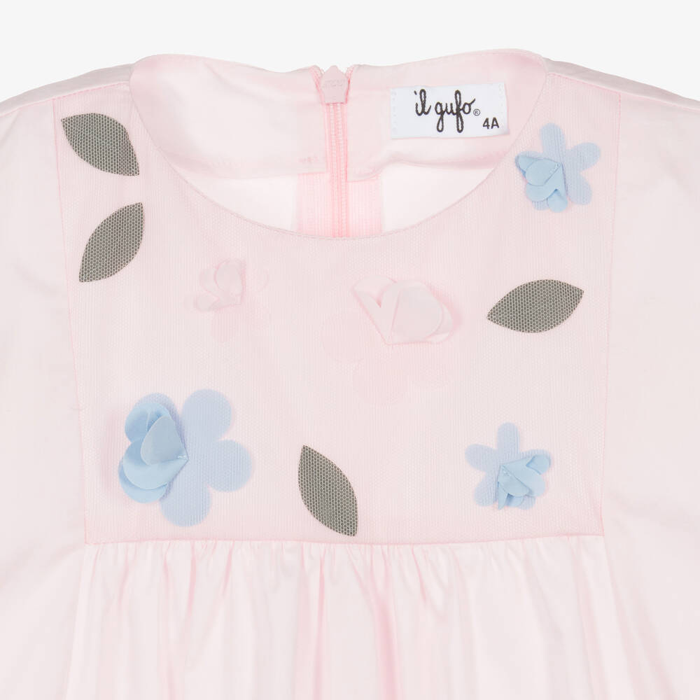 Il Gufo-Girls Pink Floral Cotton Poplin Dress | Childrensalon Outlet