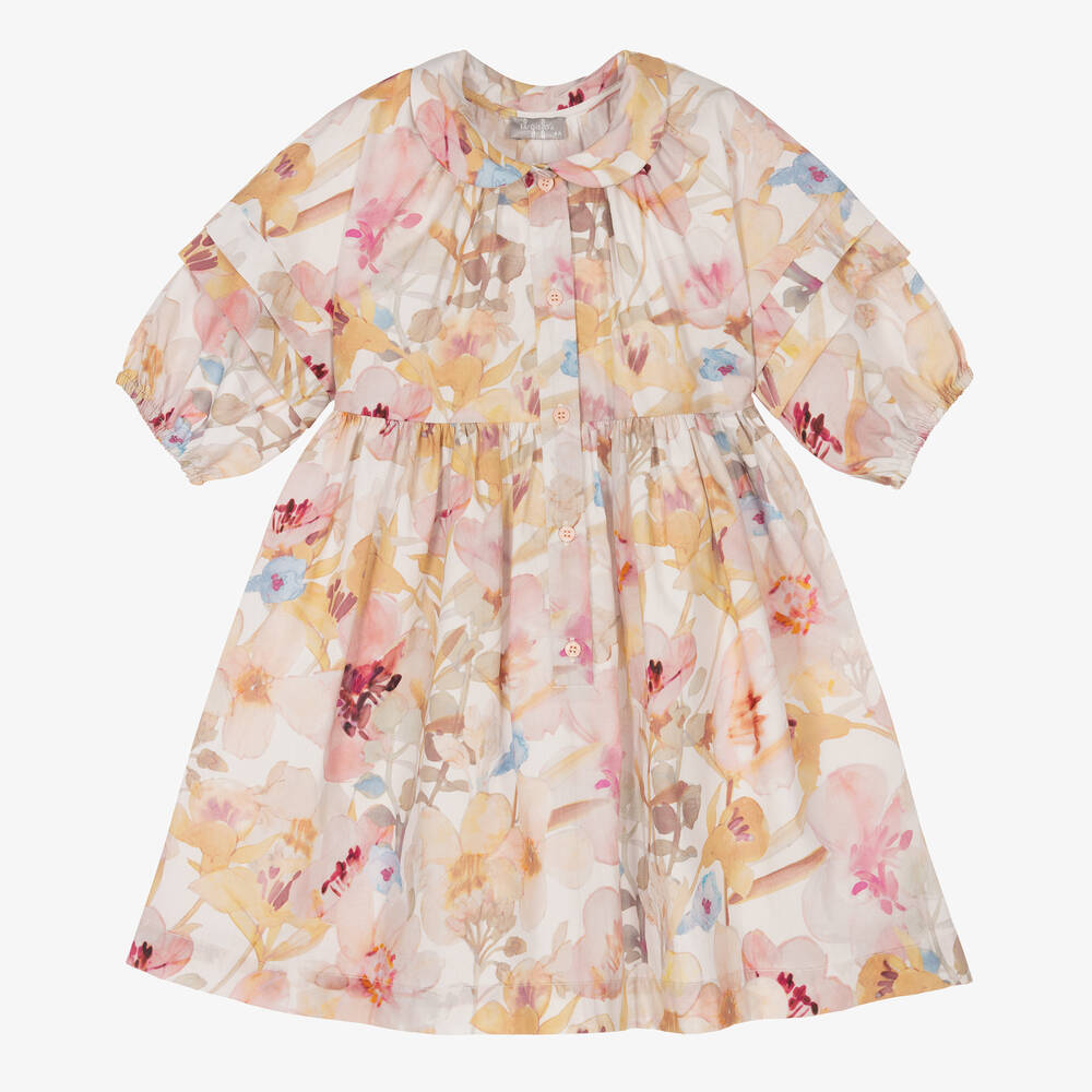 Il Gufo - Розовое хлопковое платье-рубашка с цветами | Childrensalon