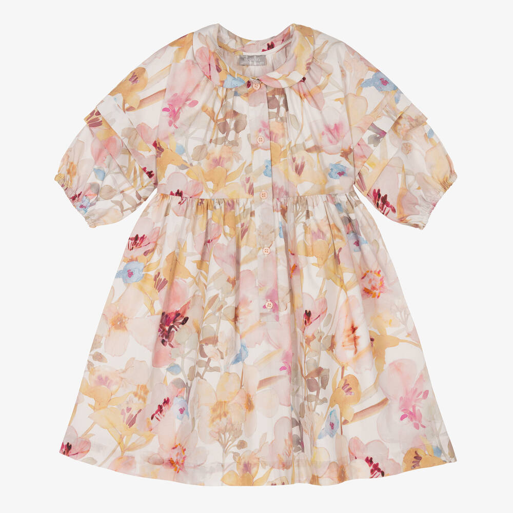 Il Gufo-Розовое хлопковое платье-рубашка с цветами | Childrensalon Outlet